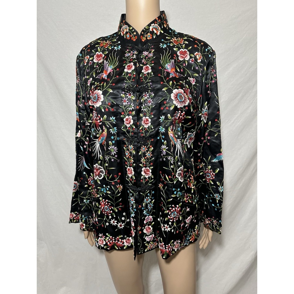 Vintage 1940s Plum Blossoms Chinese Style  Embroidered Silk Top Size 42 (L)‎